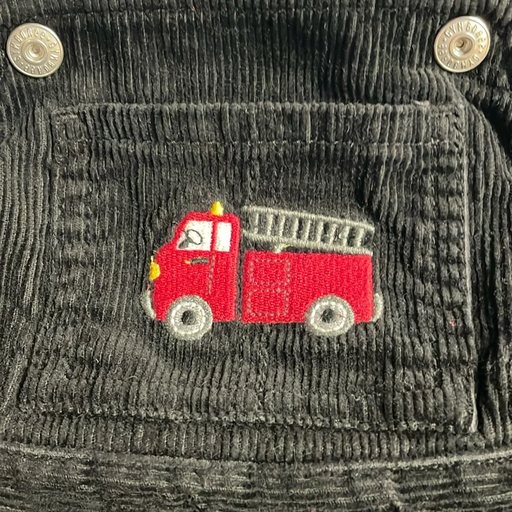Gymboree Holiday Black Corduroy Fire Truck Embroidered Overalls Size 18M 24M